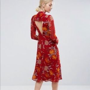Open Back Floral Midi Dress